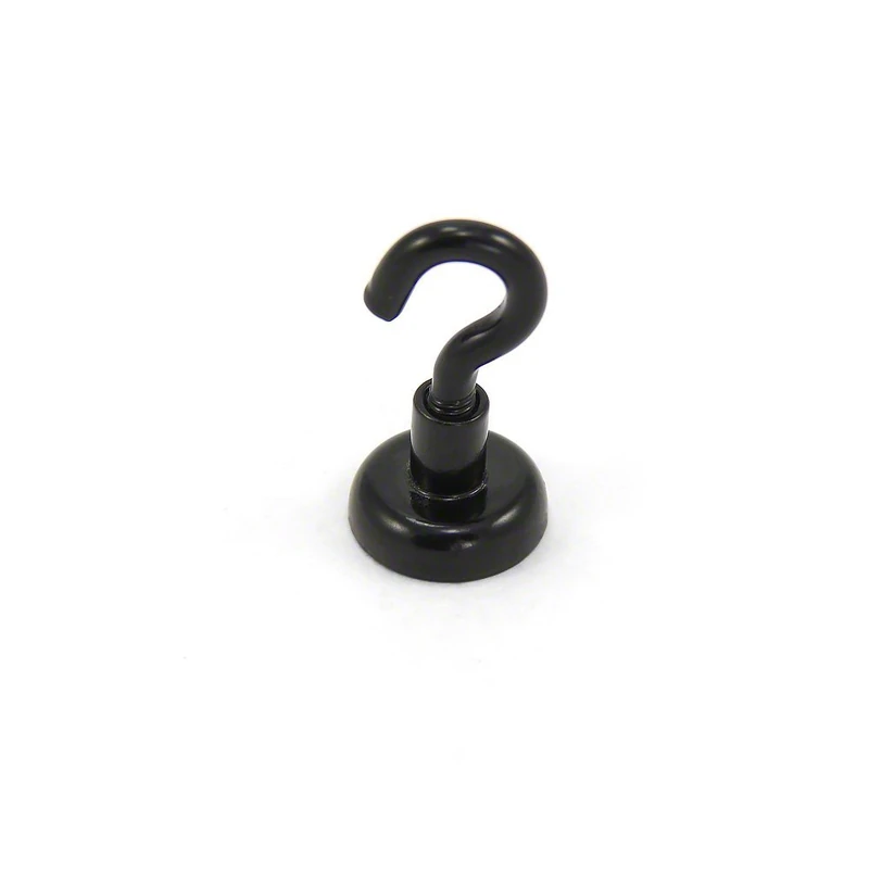 Black Painted Neodymium Hook Magnet with M4 Hook for Fridge, Whiteboard, Noticeboard, Filing Cabinet or Office - 16mm Diameter x 30.5mm High - 9.7kg Pull - Pack of 20