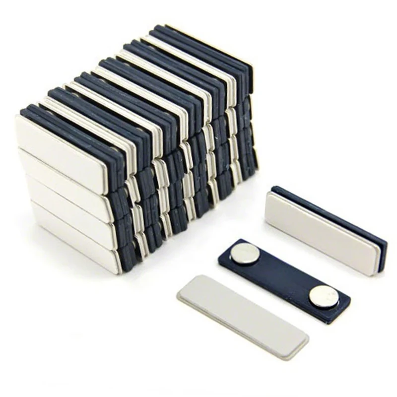 Magnetic Name Badge for ID, Staff, Guests, Visitors, Events, Work Clothes, Jacket, Shirt, Business with Self Adhesive and Plastic Back - 45mm x 13mm - Pack of 100