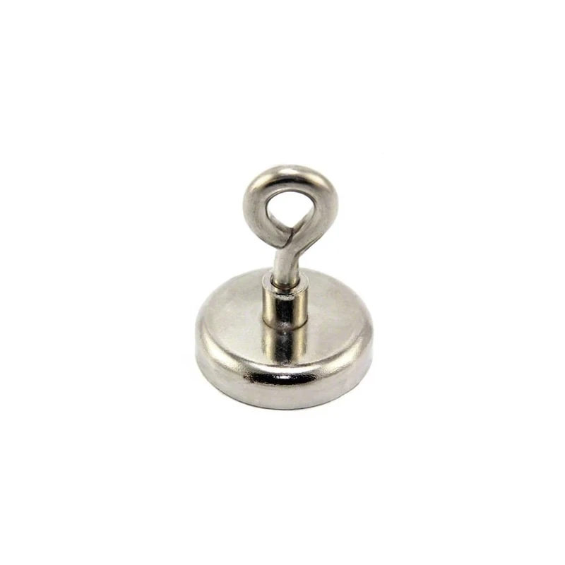 Neodymium Clamping Magnet with M8 Eyebolt for Hanging, Holding or Displaying Items - 48mm dia - 95kg Pull - Pack of 10