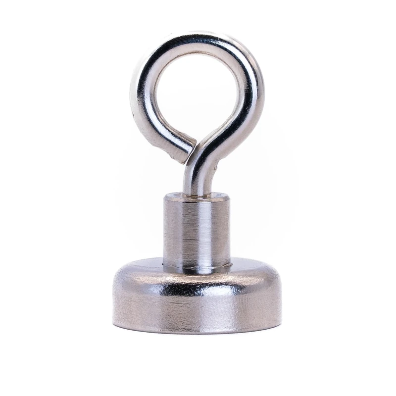 Neodymium Clamping Magnet with M4 Eyebolt for Hanging, Holding or Displaying Items - 20mm Diameter x 34mm High - 16.5kg Pull - Pack of 10