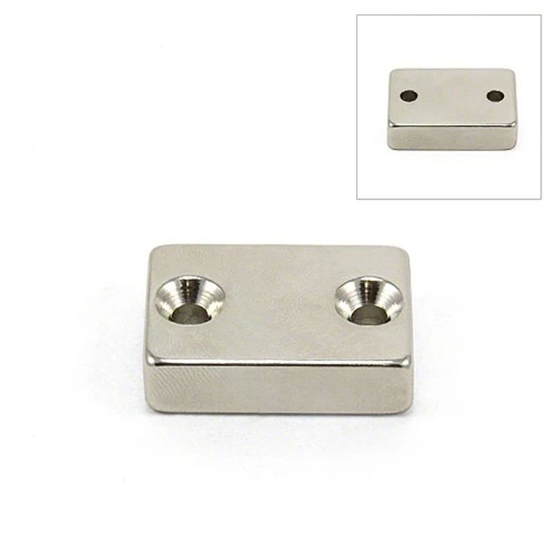 N42 Neodymium Magnet for Furniture Fixings, Hanging Artwork and Keeping Doors and Drawers Closed - 30mm x 21mm x 8mm with 2x 4.2mm c/sunk holes - 17.1kg Pull - North - Pack of 20