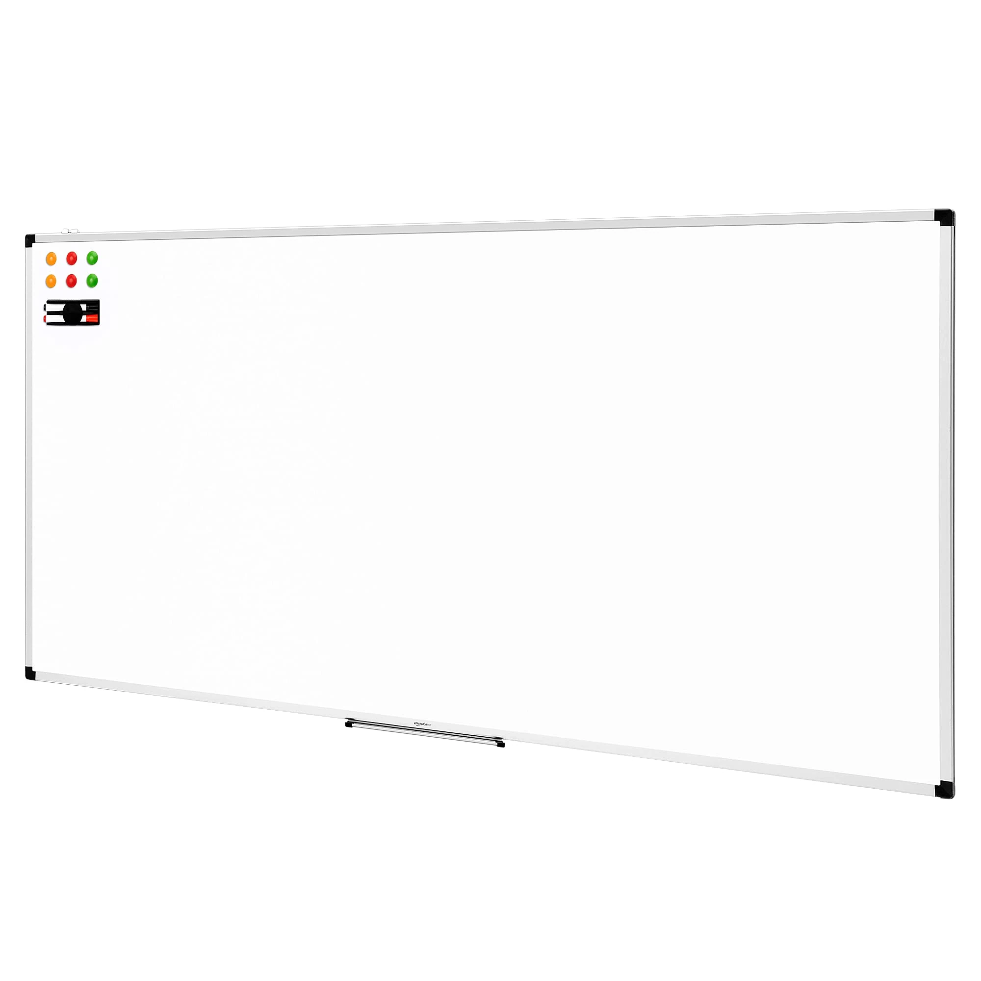 Amazon Basics Whiteboard Drywipe Magnetic with Pen Tray and Aluminium Trim, 240 cm x 120 cm (WxH)