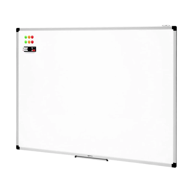 Amazon Basics Whiteboard Drywipe Magnetic with Pen Tray and Aluminium Trim, 120 cm x 90 cm (WxH)