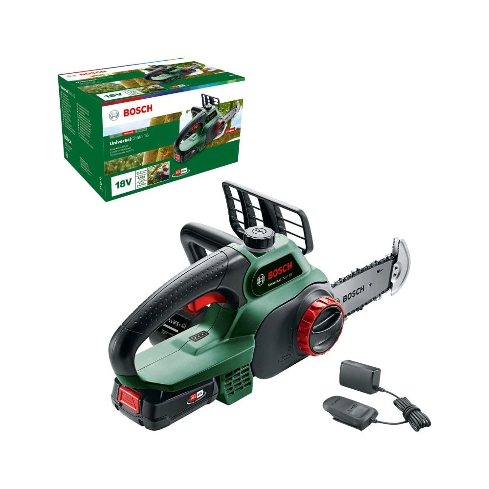 Bosch UniversalChain 18 Cordless Chain Saw (Battery, Charger, Cardboard, SDS System, Cutting Capacity: 200 mm, 18V System, 2.5 Ah)