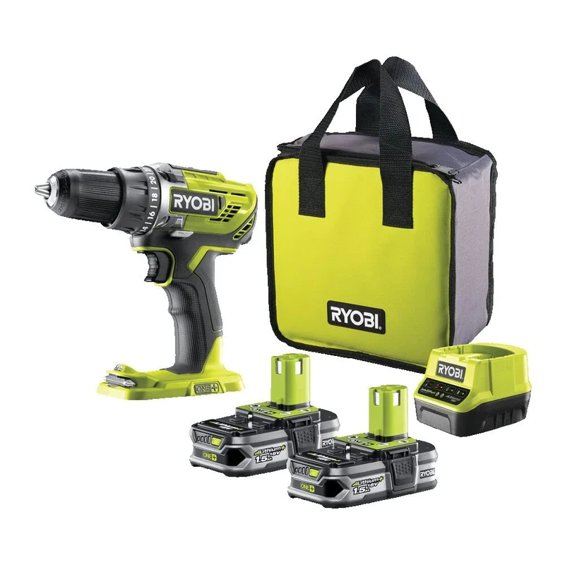 Ryobi - Cordless Drill Driver 18V ONE+ with 2 Lithium Batteries 1.5 Ah - R18DD3-215S