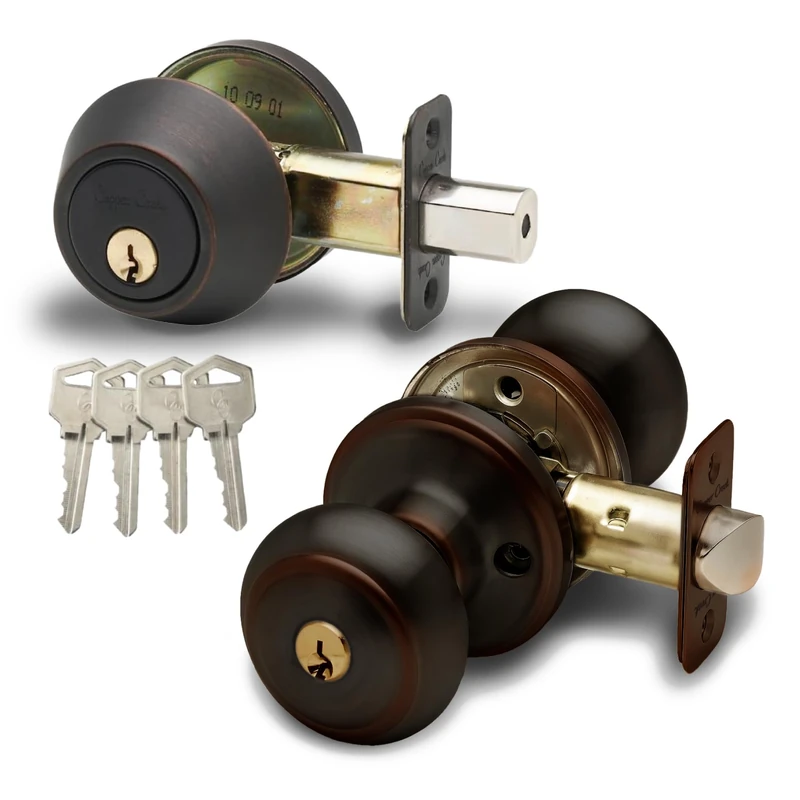 Copper Creek CKDB141-TB Colonial Egg Door Knob keyed Alike with Deadbolt Combination, Tuscan Bonrze