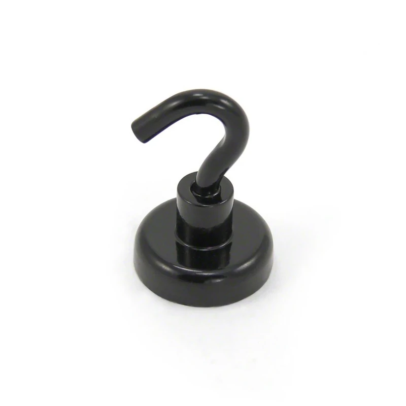 FIRST4MAGNETS Black Painted Neodymium Hook Magnet with M5 Hook for Fridge, Whiteboard, Noticeboard, Filing Cabinet or Office - 25mm Diameter x 36.5mm High - 20kg Pull - Pack of 40