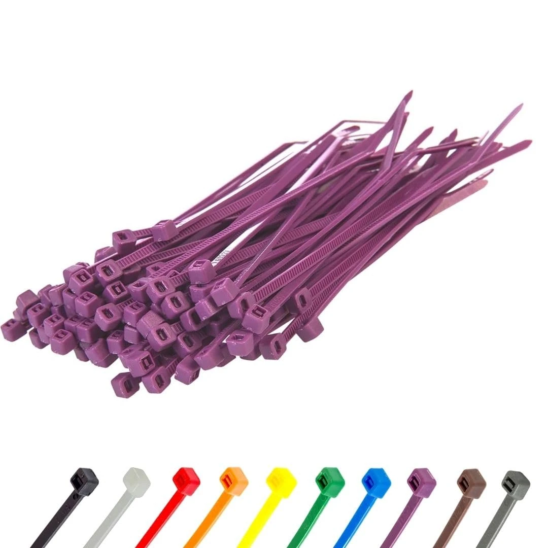 Gocableties Small Purple Cable Ties, 100mm x 2.5mm, Pack of 100, 4” Premium Nylon Zip Ties, Plastic Tie Wraps, Secure Self-Locking Mechanism, for Home, Garden, Office and DIY