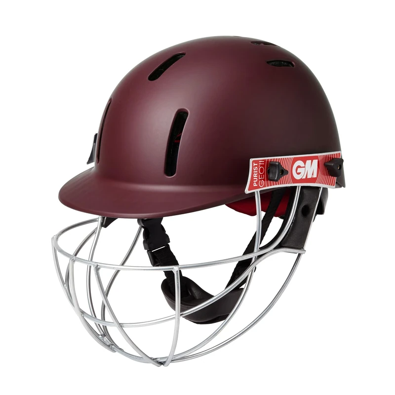 GM | Cricket Helmet | Purist GEO II | BSI Approved Batting Fielding Head Protection - Adult & Junior Size Ball | Ultra-Strong Geodesic Grille | Maroon | Small 520-550 mm | Gunn & Moore