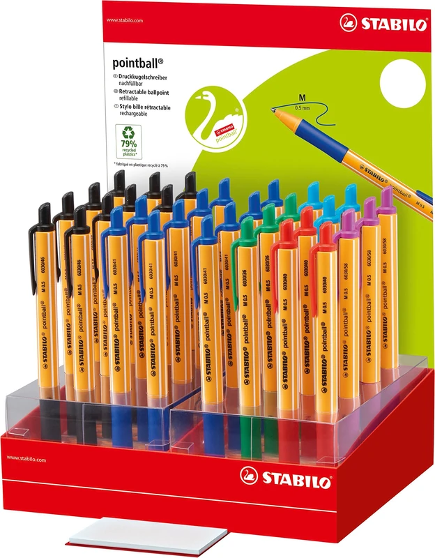 STABILO 6030/32-1 Point Ball Pen - Assorted Colours (Pack of 6)