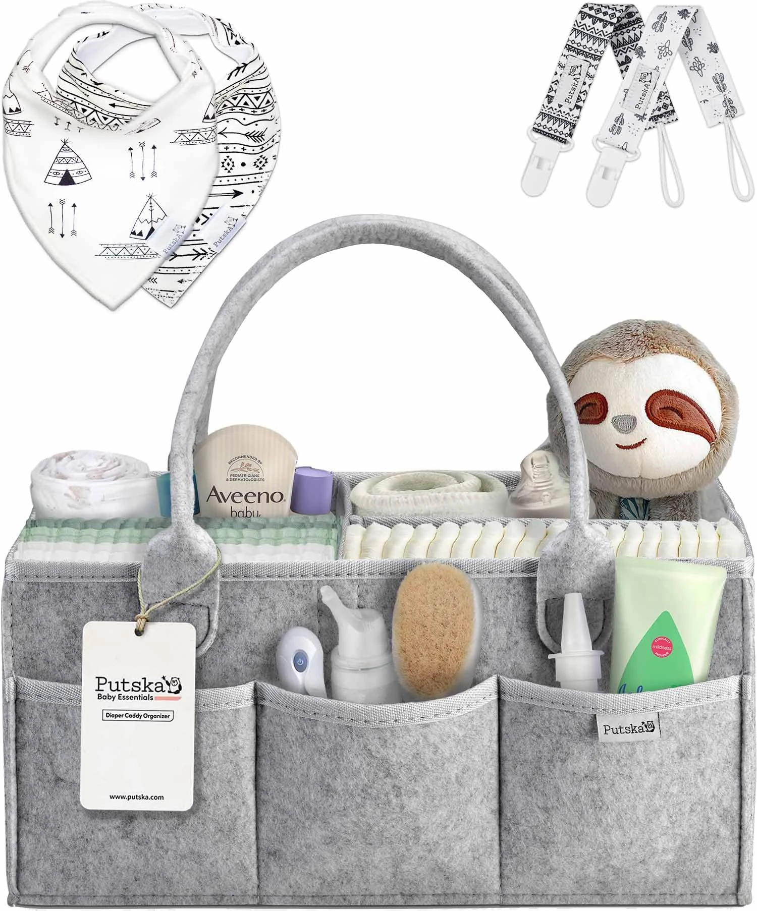 PUTSKA Baby Nappy Caddy Organizer Set - Nursery Storage Basket for Nappy Station, Baby Basket Shower Gift List and Registry Must-Have, Newborn Essentials, Nursery Decor for Boy or Girl