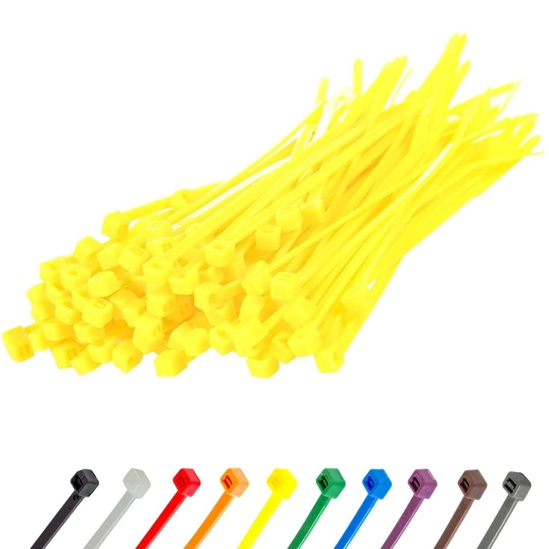 Gocableties Small Yellow Cable Ties, 100mm x 2.5mm, Pack of 100, 4” Premium Nylon Zip Ties, Plastic Tie Wraps, Secure Self-Locking Mechanism, for Home, Garden, Office and DIY