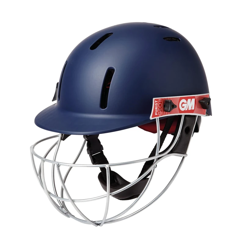 GM | Cricket Helmet | Purist GEO II | BSI Approved Batting Fielding Head Protection - Junior Size Ball Only | Ultra-Strong Geodesic Grille | Navy | Small Junior 520-550 mm | Gunn & Moore