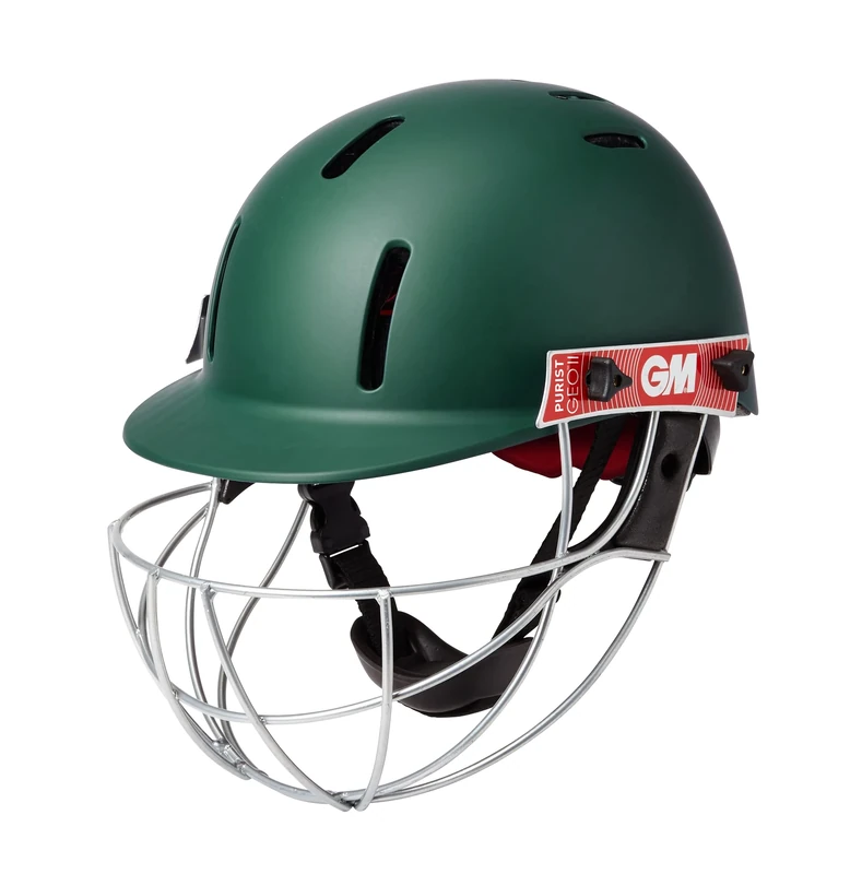 GM | Cricket Helmet | Purist GEO II | BSI Approved Batting Fielding Head Protection - Junior Size Ball Only | Ultra-Strong Geodesic Grille | Green | Junior 540-590 mm | Gunn & Moore