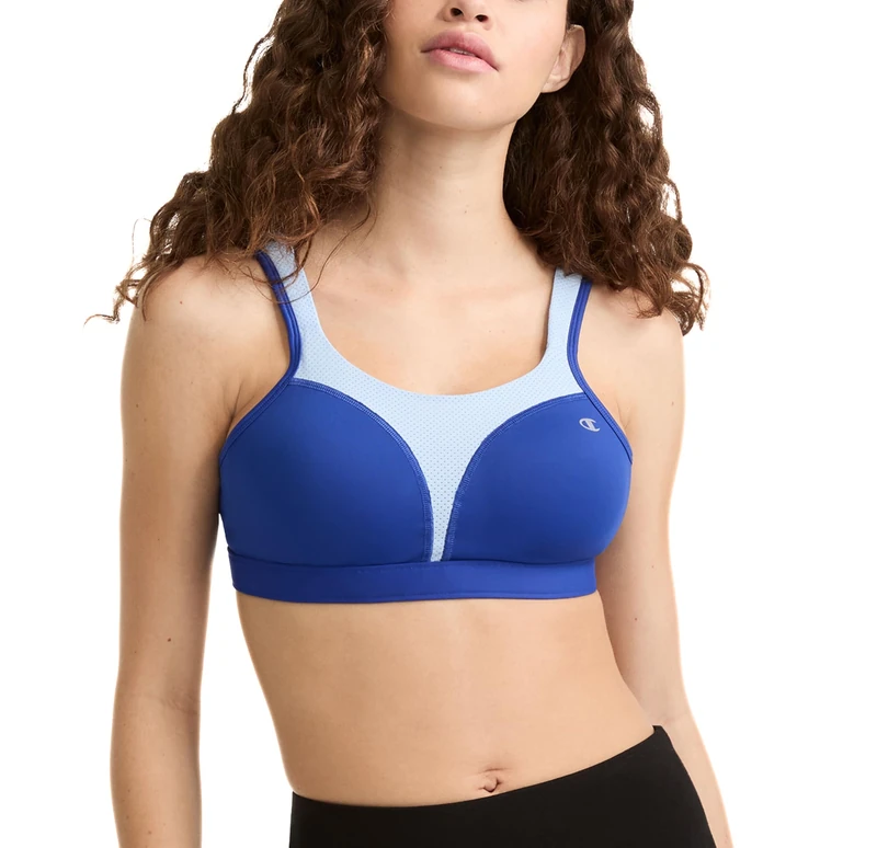 Champion Women's Spot Comfort Full Support Sports Bra, Surf The Web/Ocean Front Blue, 34DD