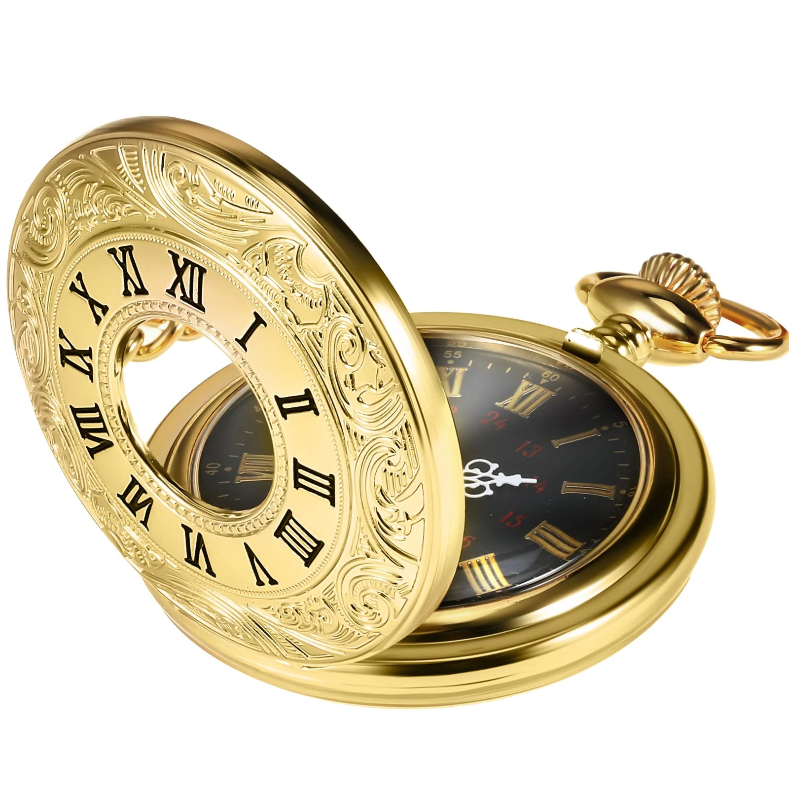 Hicarer Vintage Pocket Watch Steel Men Watch with Chain (Gold)