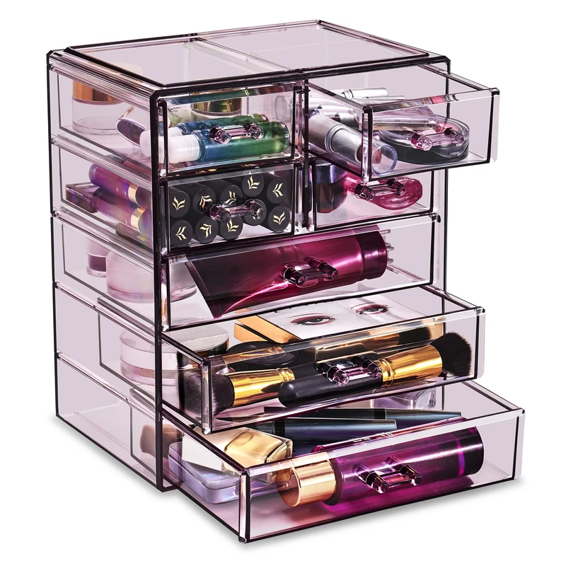 (4 Large, 2 Small Drawers, Purple) - Sorbus Cosmetics Makeup and Jewellery Big Purple Storage Case Display- 4 Large and 2 Small Drawers Space- Saving, Stylish Acrylic Bathroom Case