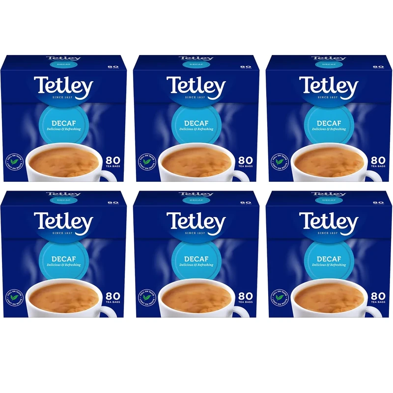 Tetley Everyday Original Decaf Black Tea Bags – Smooth Decaf Blend - Great for All Day Enjoyment - Rainforest Alliance Certified - Full-Flavoured and Refreshing - 480 Teabags (6x80 Pack)