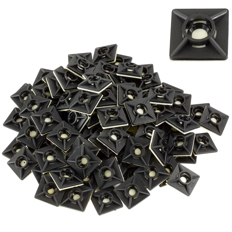 Gocableties 100 Pack of Black Cable Tie Bases - 19mm x 19mm (3/4") - Premium Adhesive Fixing Mounts