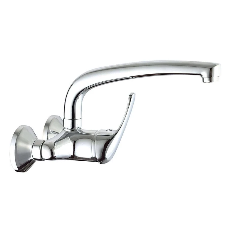 BAT Wall Sink Mixer Tap with Long Swivel Spout - Made of Brass with Gloss Chrome Finishes - Distance Between Sockets 15 cm - Guaranteed Replacement Parts