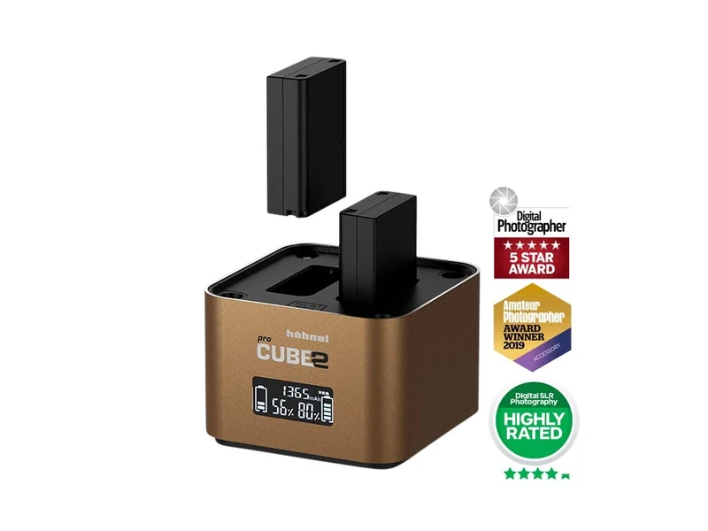Hähnel - ProCube 2 - DSLR Duo Charger - for Olympus - EU/UK/USA Plug - Charger for BLN-1, BLS-5 & BLH-1 – Built-in USB Charging Ports & AA Slots