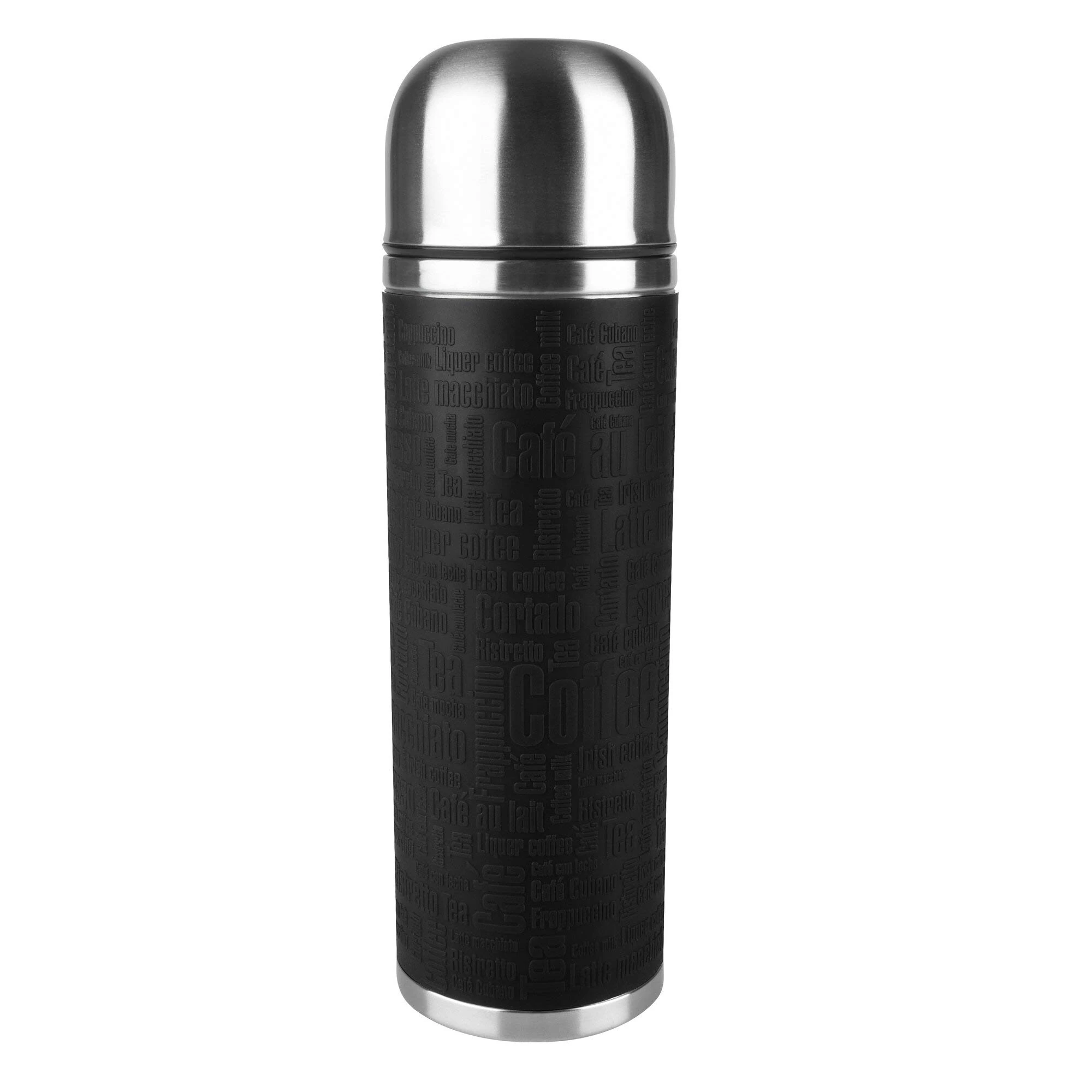 Tefal Senator Silicone Vacuum Flask, Stainless Steel, Black, 9.5 x 9.5 x 30 cm