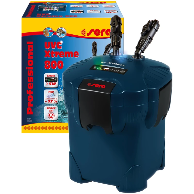 Sera UVC Xtreme electronically controllable outdoor filter for aquariums, with integrated 5 watt UV-C with amalgam, this reduces pathogens, parasites and algae growth in the aquarium
