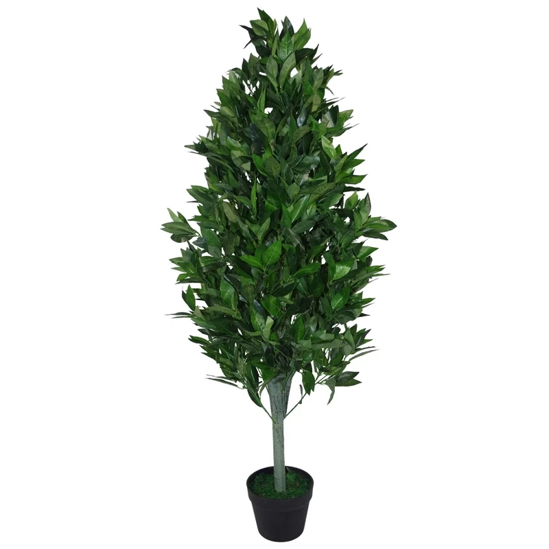 Leaf Design UK 120cm (4ft) Artificial Topiary Bay Tree Pyramid Extra Large Black Plastic Pot, Green Cone