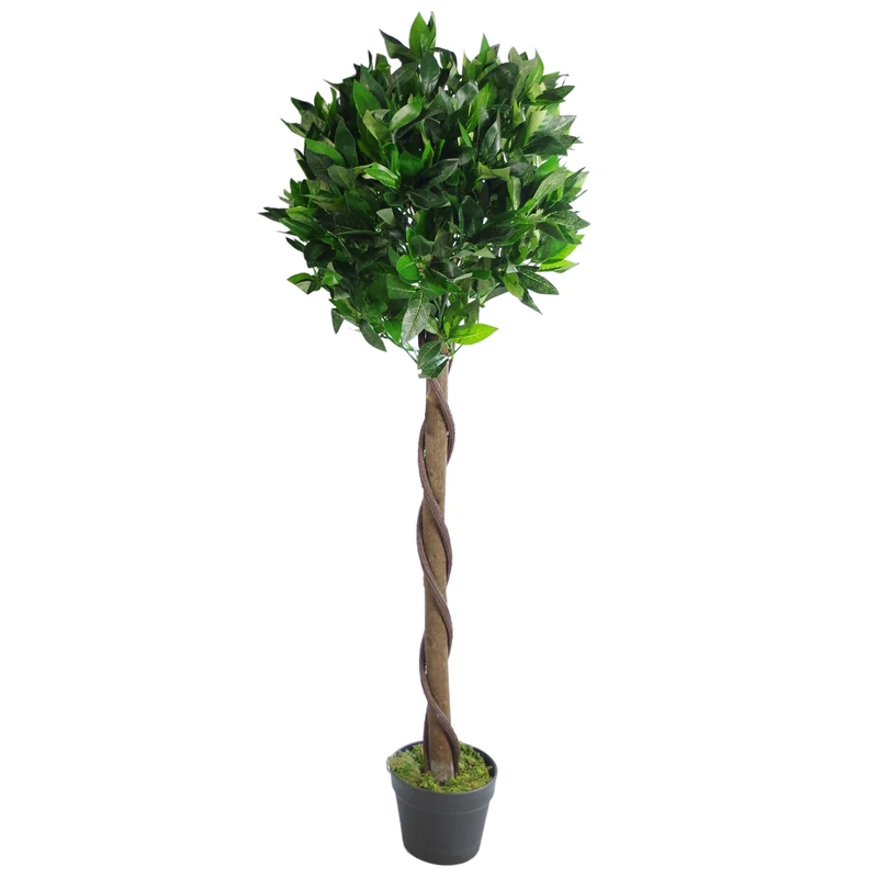 Leaf Design UK Artificial Bay Laurel Topiary Ball Tree, Green Twist, 120cm (4ft)