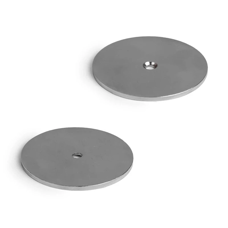 Nickel Plated Countersunk Mild Steel Disc for Using Magnets, Hang Artwork or Noticeboards - 50mm dia x 2mm thick x 4.2mm countersunk hole - Pack of 100
