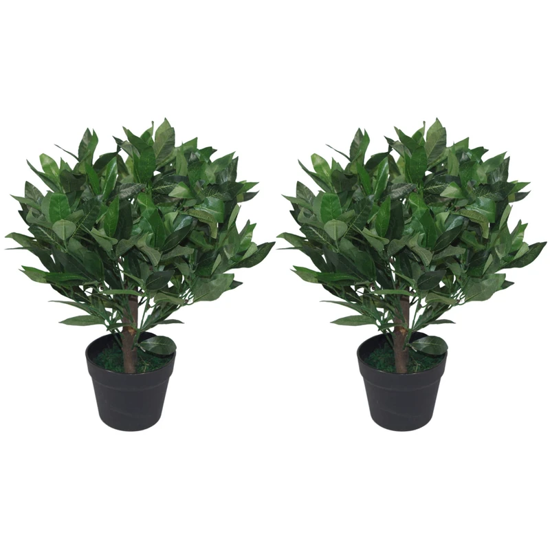 Leaf Design UK Pair of Artificial Bay Topiary Ball Trees, Mixed Materials, Green, 50cm