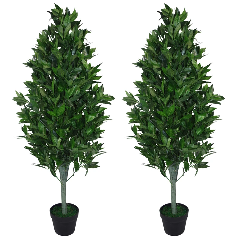Leaf LEAF-7092-PAIR Pair of 120cm (4ft) Artificial Topiary Bay Trees Pyramid Extra Large, Green Cone - Image 1
