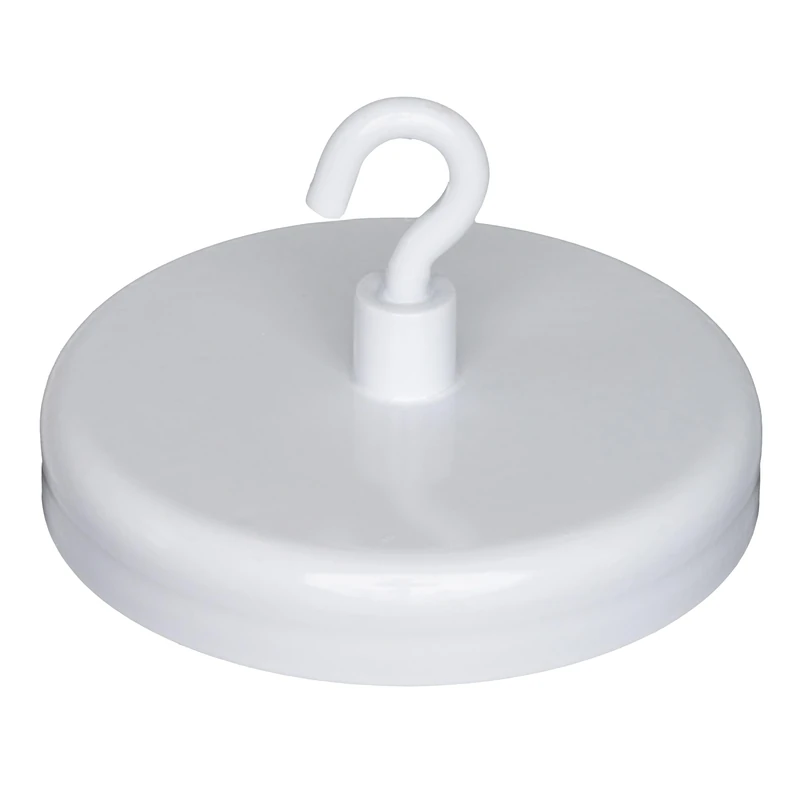 Ferrite White Painted Clamping Magnet with M4 Hook for Hanging, Holding or Displaying Items - 57mm dia - 25kg Pull - Pack of 20