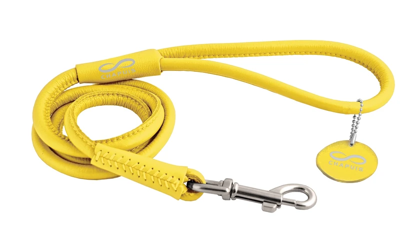 Chapuis Upholstery Glamour Round Leather Dog Lead Yellow Diameter 13 mm Length 1.22 m Size L