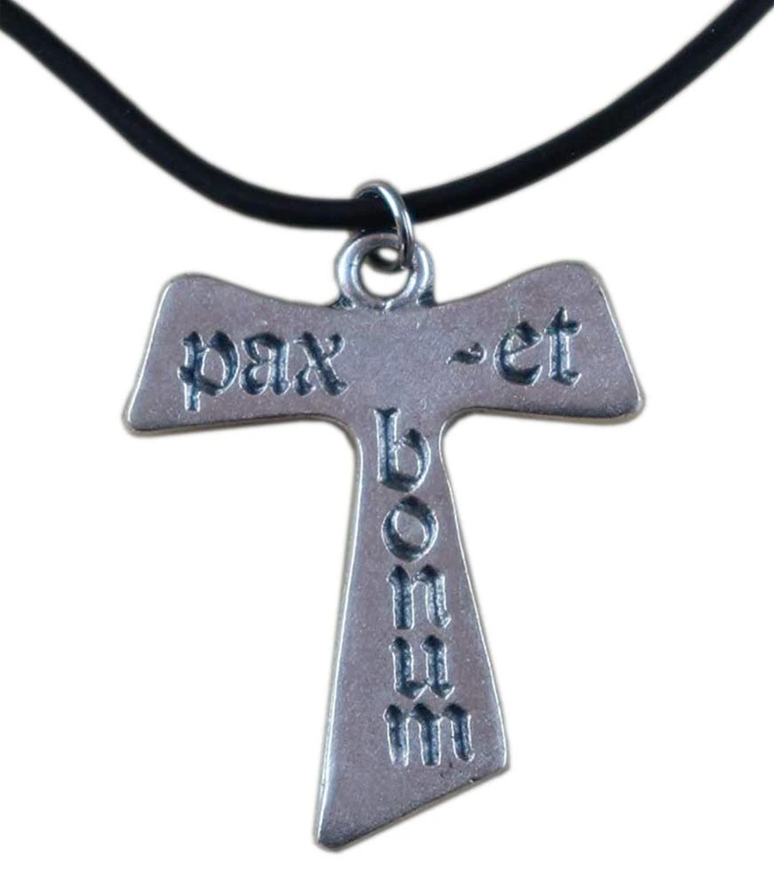 Eurofusioni Tau Cross Pax et Bonum Silver Plated Pendant - h 1,45 Inch
