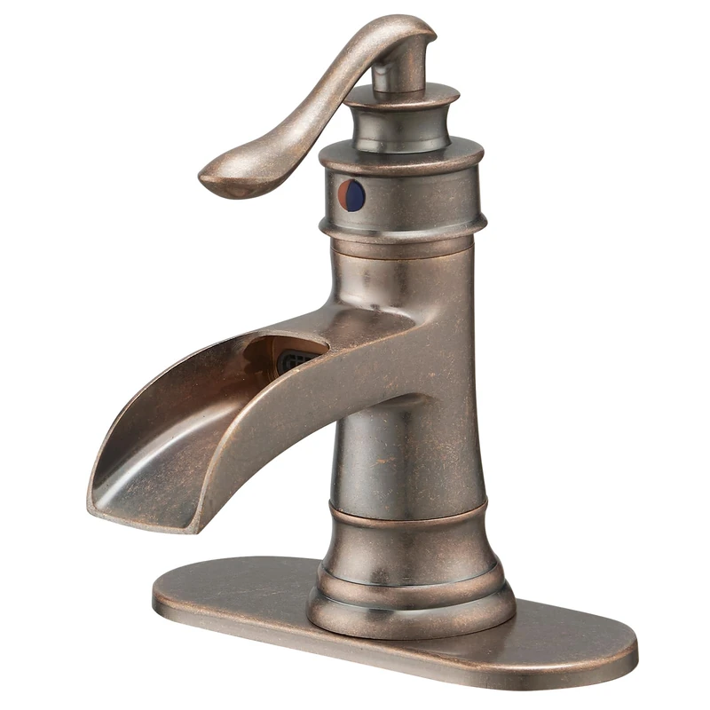 Aquafaucet Waterfall Bathroom Sink Faucet Single Handle Hole Lever Antique Bronze Brass Copper