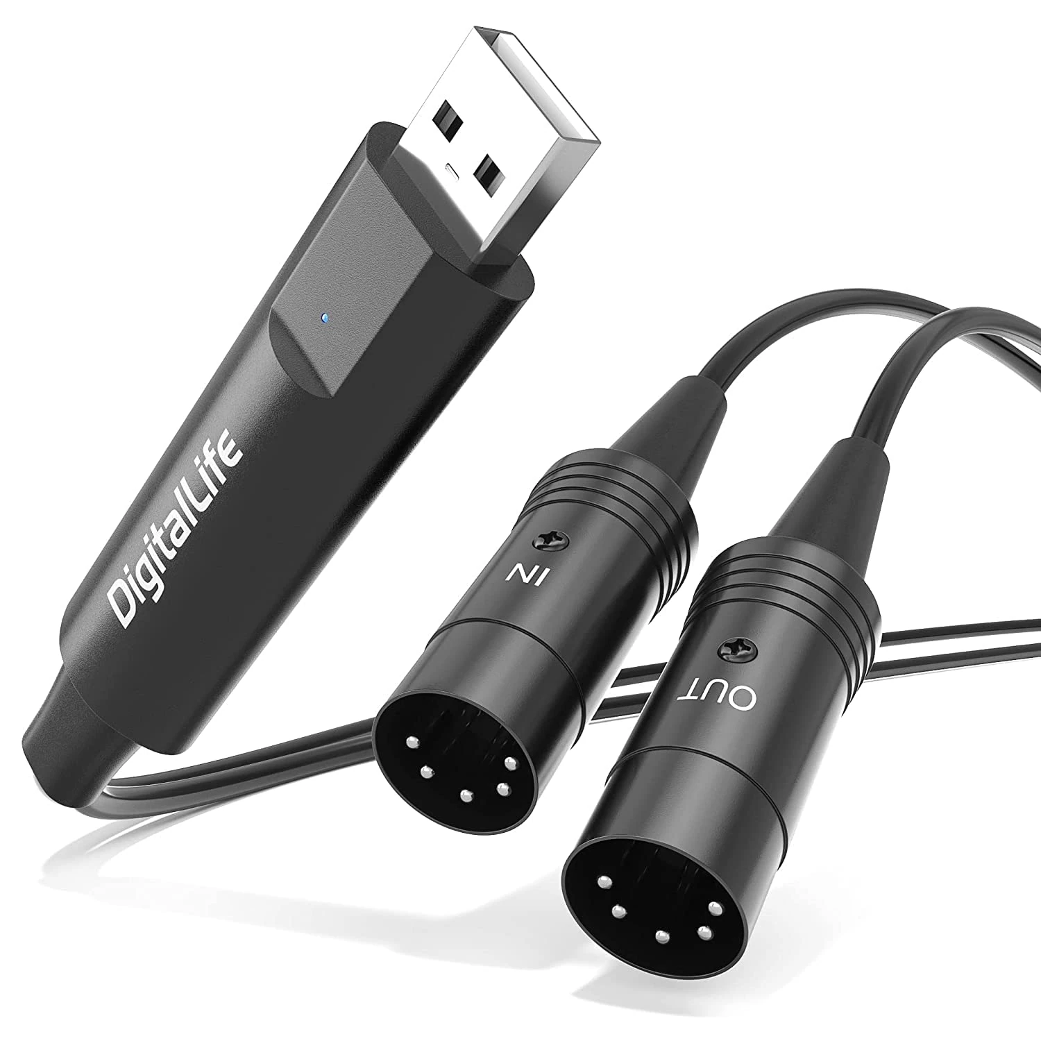 DigitalLife USB MIDI Interface - USB-A to Dual 5-Pin DIN (Female), 1-In/1-Out MIDI Adapter for Keyboard, Synthesizer, DAW - Plug & Play, Windows 11/macOS Compatible, 6.5Ft Metal Construction