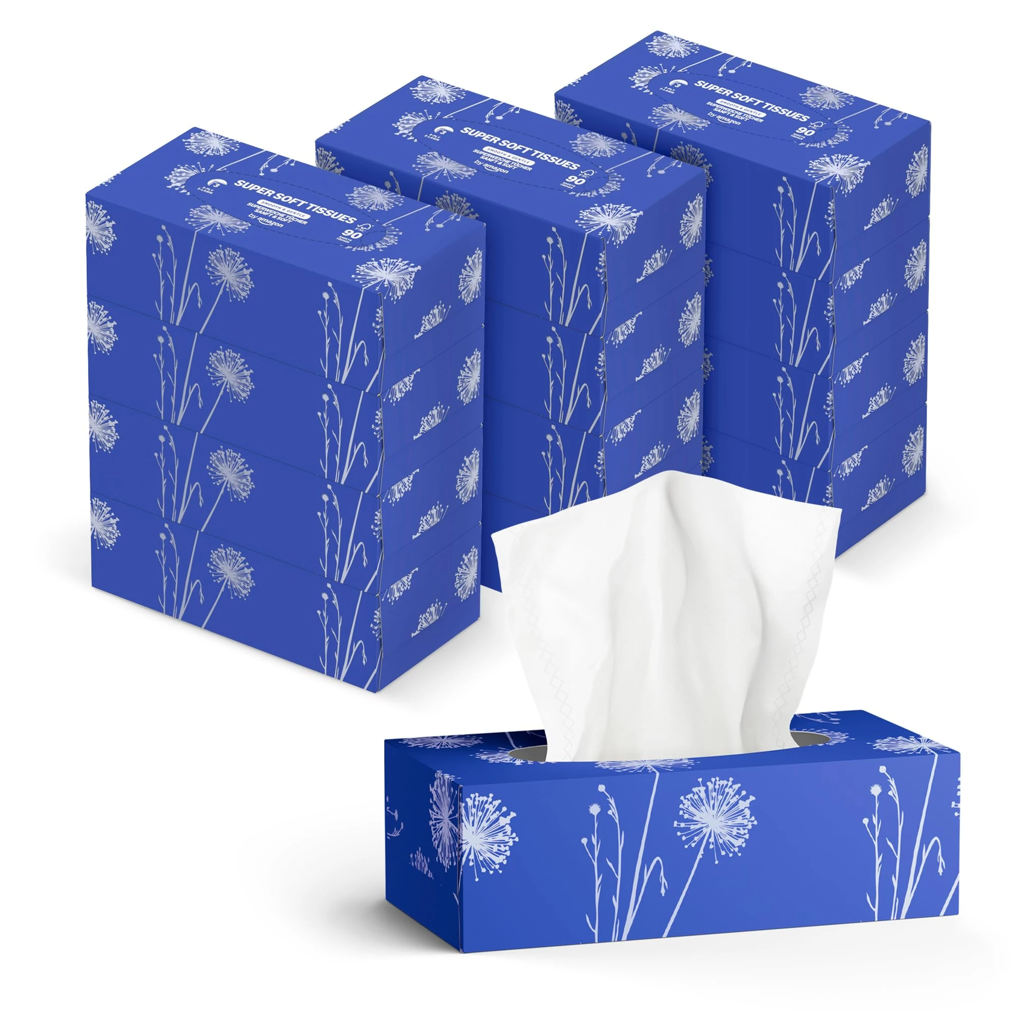 by Amazon 3-Ply Facial Tissues, 1080 Count (12 Packs of 90) (Previously Presto!)