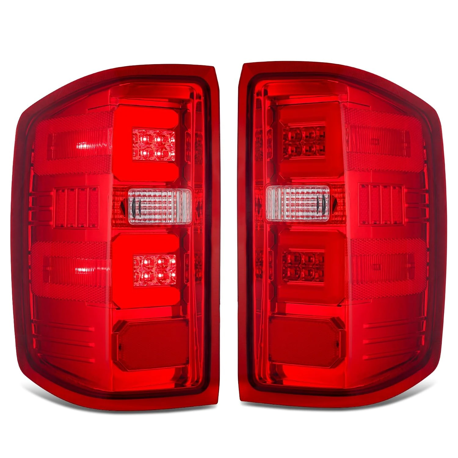 DNA MOTORINTL-CSIL15-LED-3D-CH-RD 3D LED Tail Light Assembly [15-17 Chevy Silverado/1500 2500 3500 HD], Chrome HousinRed Lens
