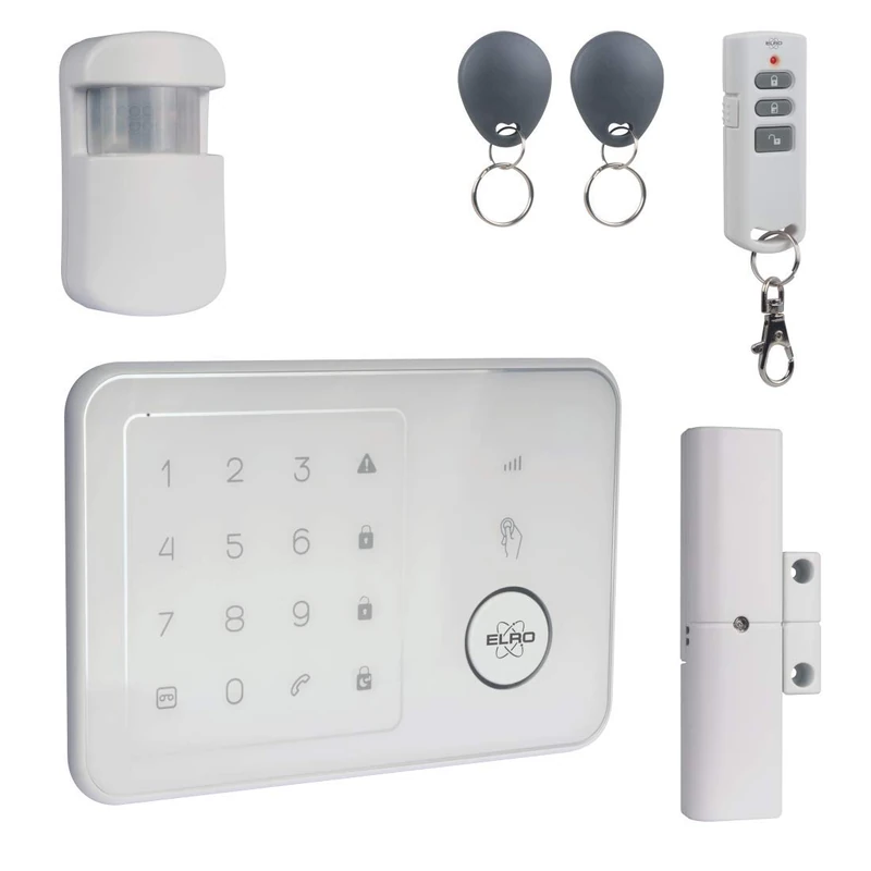 ELRO AG4000 Home Wireless Alarm System with GSM Module and App, Complete Alarm System with Control Panel, Motion Sensor, Window/Door Contact, Remote Control and RF Tags