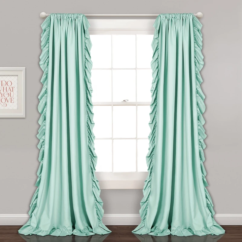 Lush Decor Reyna Ruffle Window Curtain Panel Set, Pair, 54" W x 84" L, Light Blue - Flowy Curtain - Romantic Ruffle Curtains for Bedroom, Living room, or Dining Room - Farmhouse & Cottage Home Decor