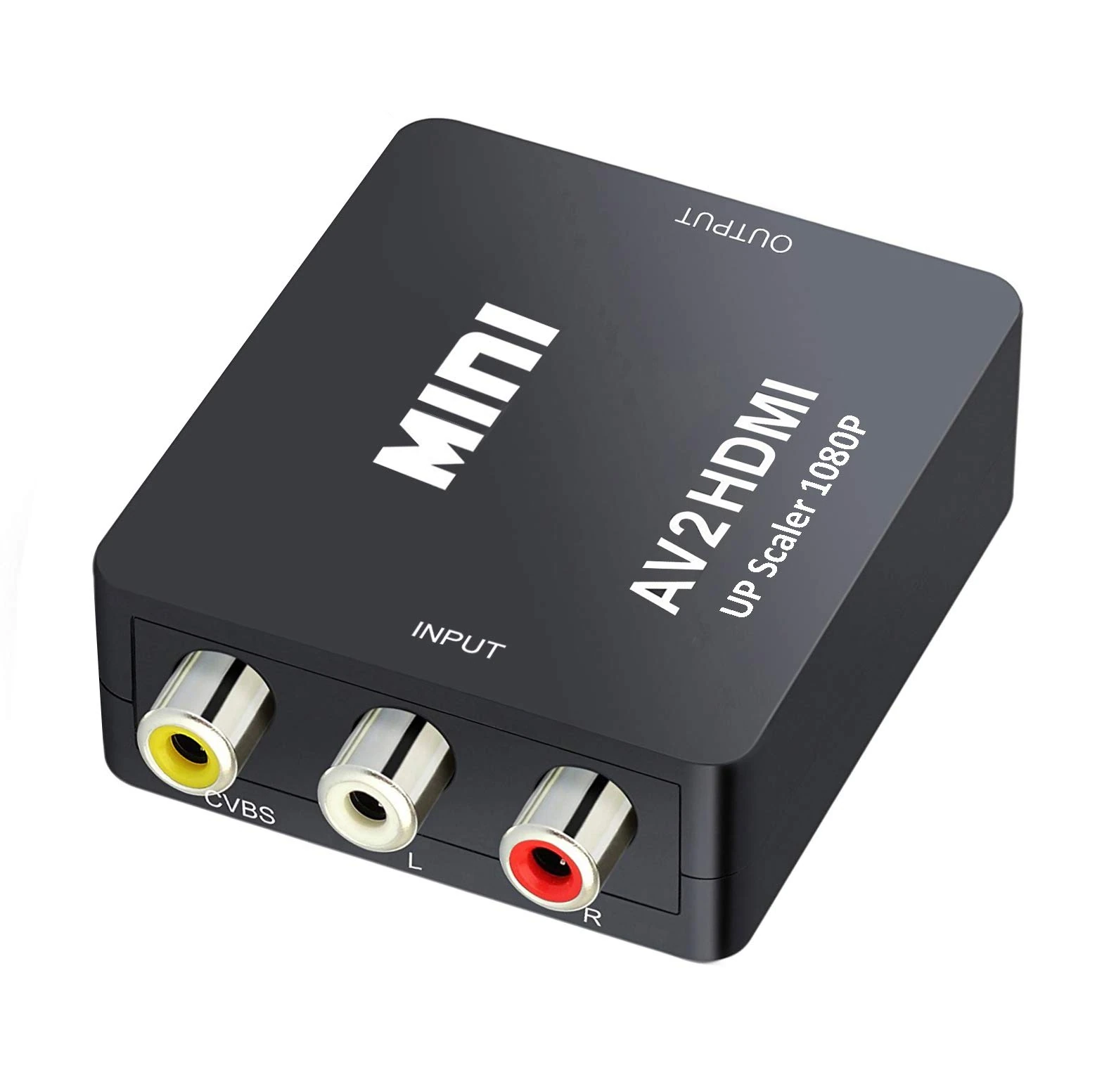 QGECEN Mini Composite AV RCA CVBS to HDMI Video Audio Converter Box Adapter 720p 1080p Upscaler with USB Charge Cable for Laptop DVD VHS VCR PS2 Wii