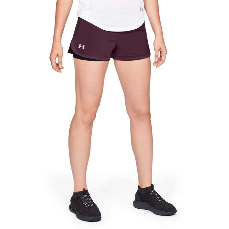 Under Armour Women's Speedpocket 2-in-1 Shorts - Dark Red, Black, Womens, Trousers, 1319510-600, Dark red, L