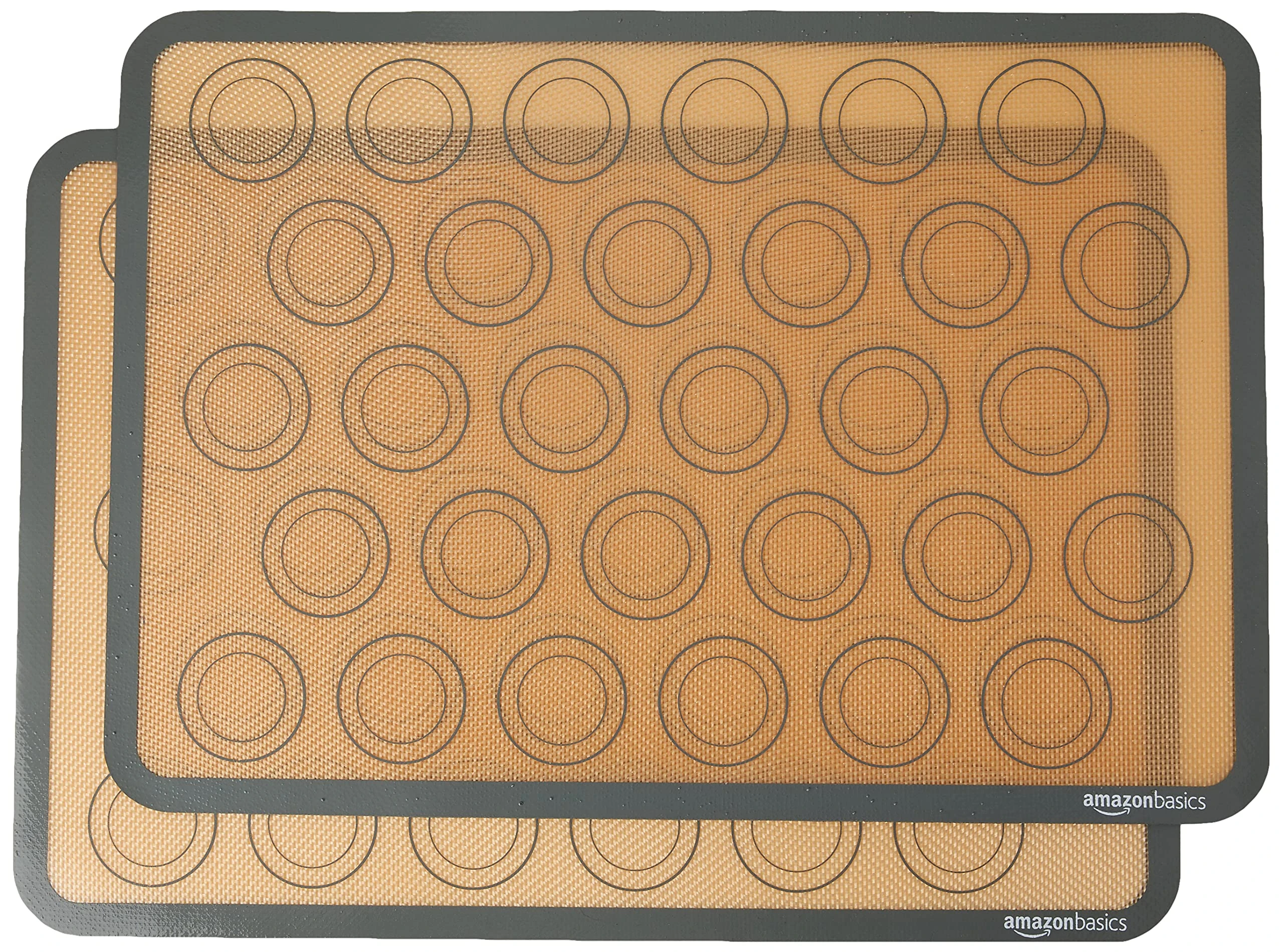 Amazon Basics Silicone Macaron Baking Mat, 2 Piece Set, Beige /Gray, Rectangular, 41.9 cm x 29.5 cm