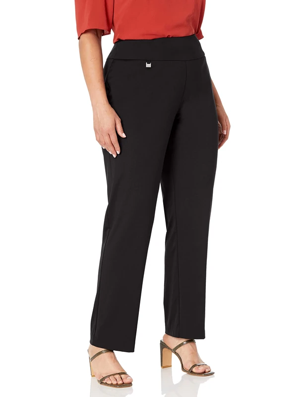 SLIM-SATION Women's Plus Size Pull on Solid Knit Flare Leg Pant with Tummy Panel, Black, 14W