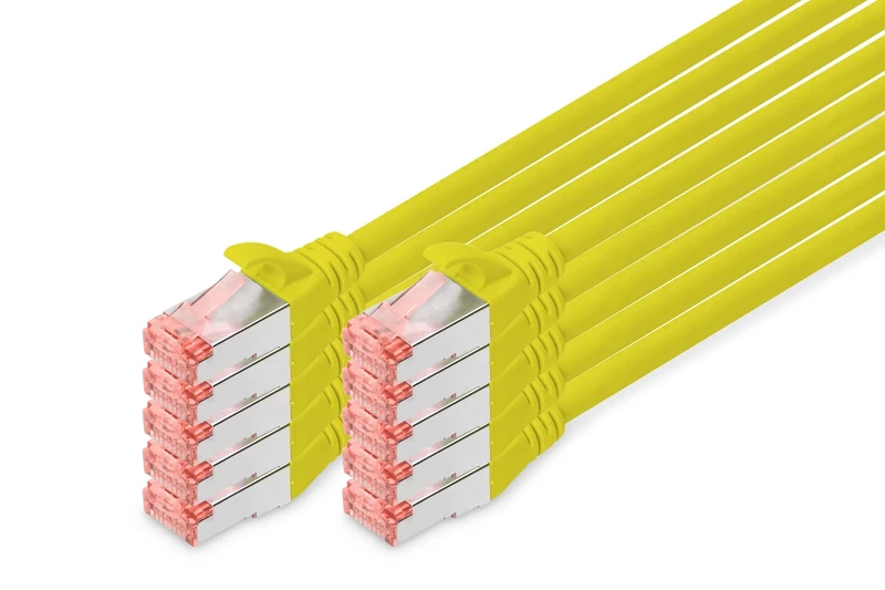 Digitus LAN Cable Cat 6-5m - 10 Pieces - RJ45 Network Cable - S/FTP Shielded - Compatible with Cat6A & Cat7 - Yellow