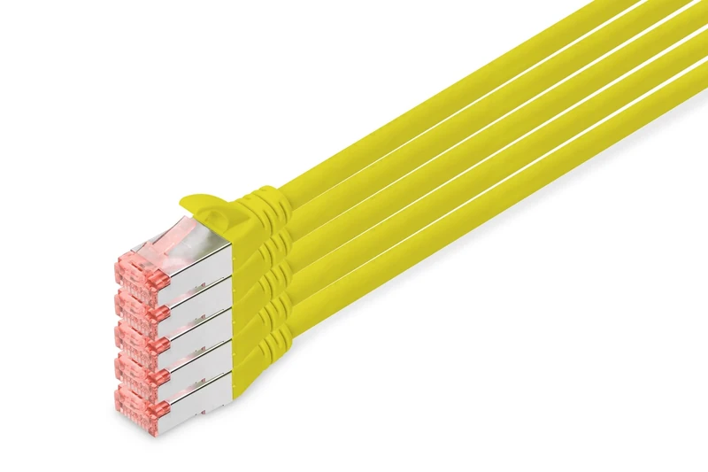 Digitus LAN Cable Cat 6-10m - 5 Pieces - RJ45 Network Cable - S/FTP Shielded - Compatible with Cat6A & Cat7 - Yellow