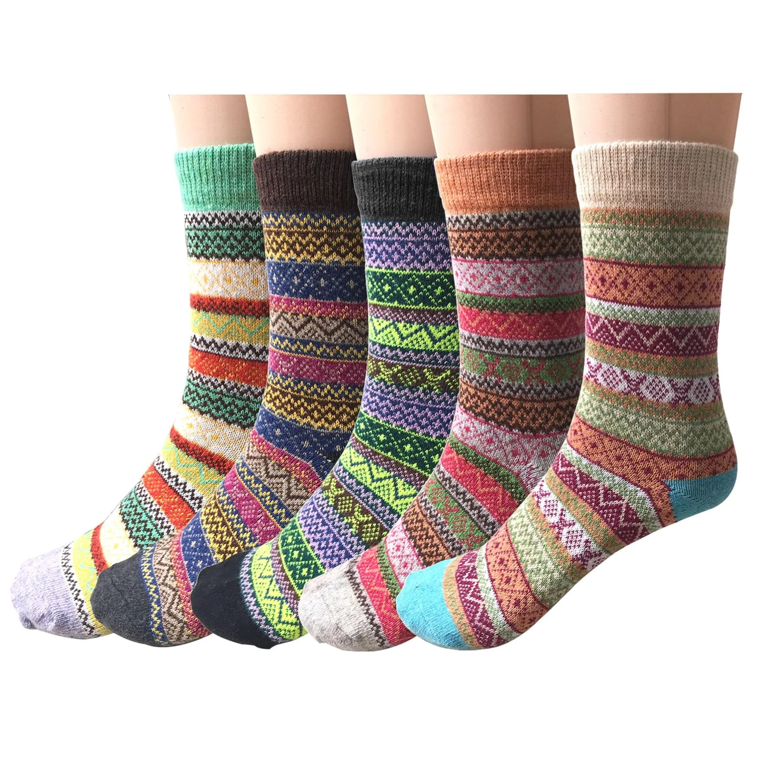 5 Pairs Womens Socks Wool Thermal Warm Knitting Ladies Socks for Winter, One Size, Mix 1