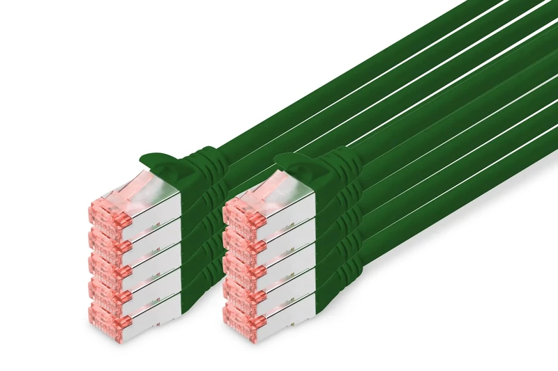 Digitus LAN Cable Cat 6-5m - 10 Pieces - RJ45 Network Cable - S/FTP Shielded - Compatible with Cat6A & Cat7 - Green