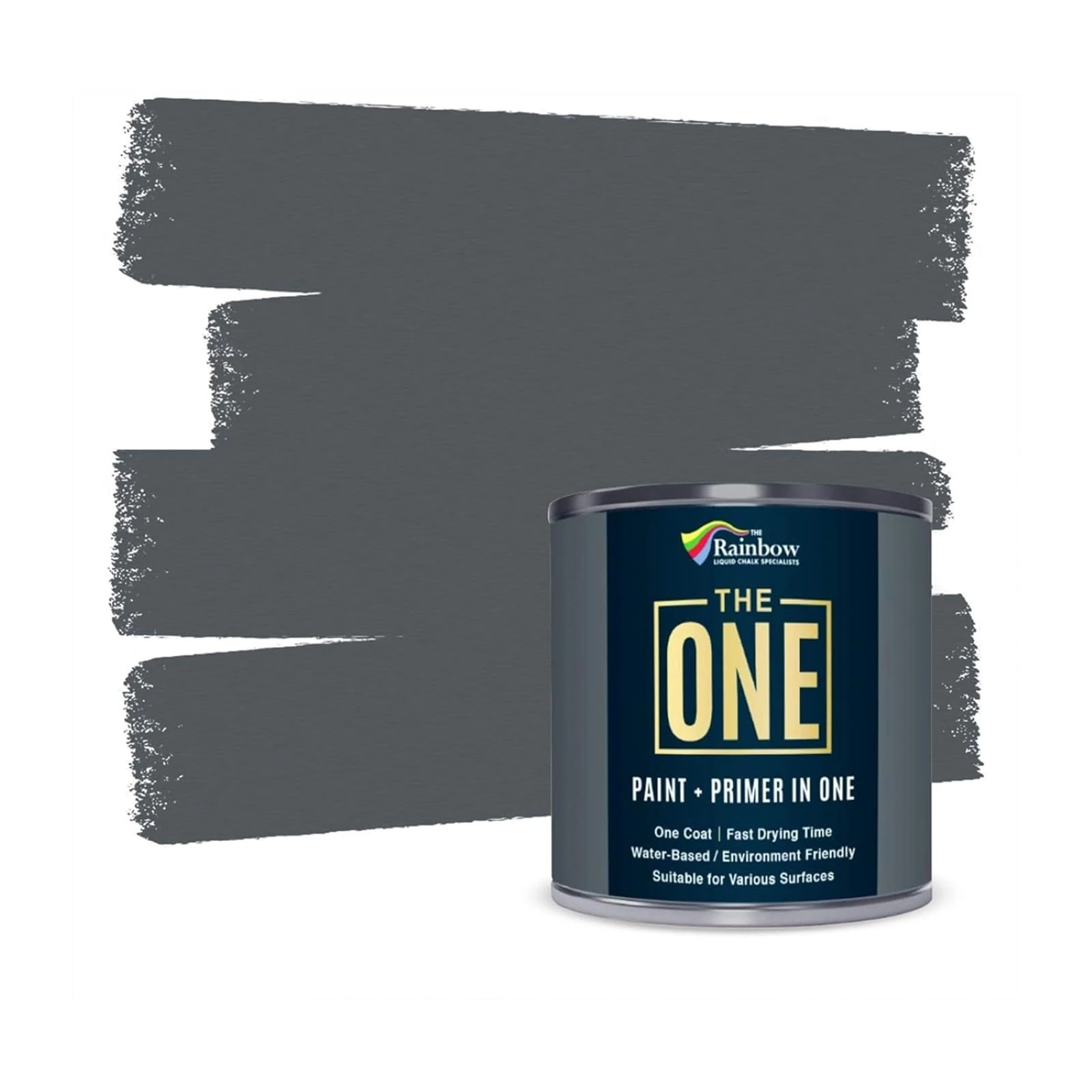 THE ONE All-In-One Paint & Primer - Dark Grey Satin, 250 ml | Multi-Surface 1 Coat Formula | Easy Indoor & Outdoor Decorating for Home & Garden Walls, Floors & Furniture | Water-Based & Low VOC